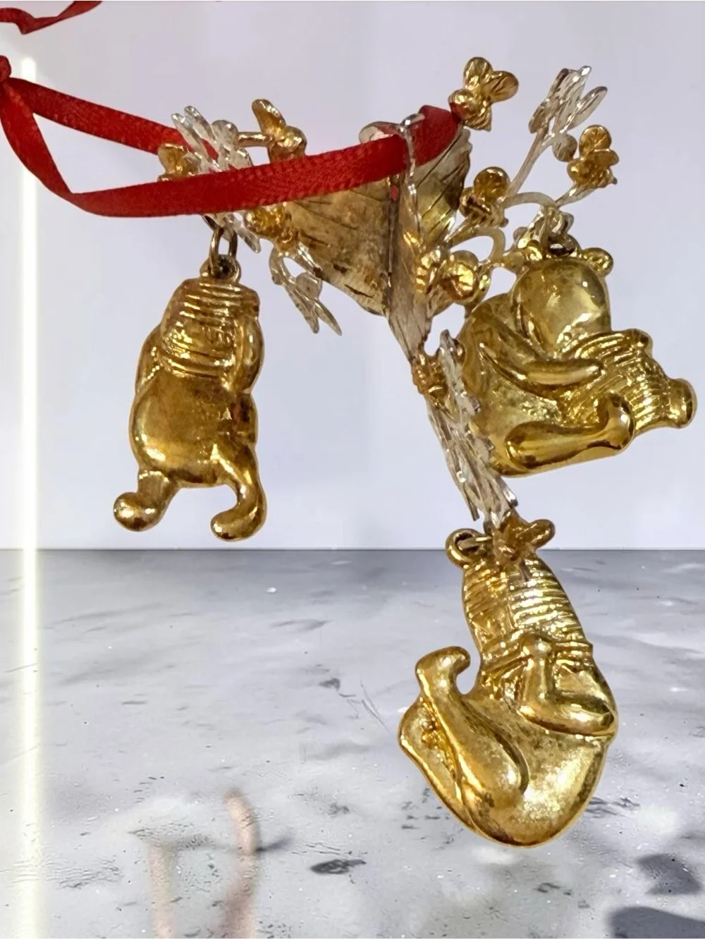 Lunt Silversmiths Pooh Mobile Christmas Ornament Gold Silver Dangle Snowflake